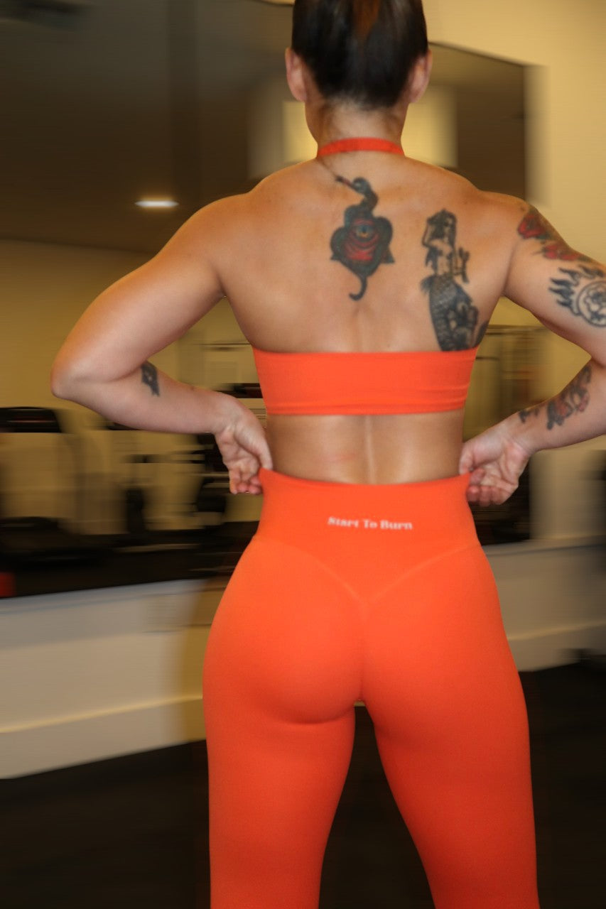 Amelia High Waist Wrap Over Leggins in Neon Orange